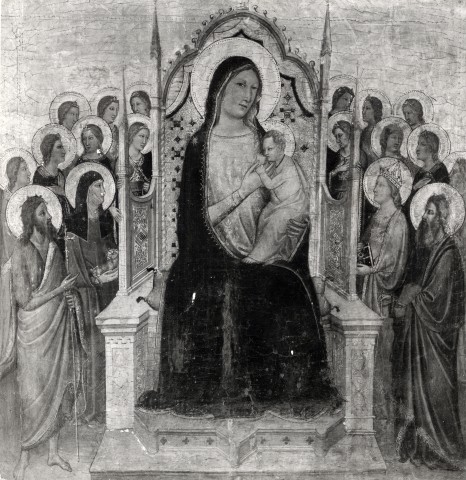 Anonimo — Jacopo del Casentino - sec. XIV - Madonna con Bambino in trono, santi e angeli — insieme